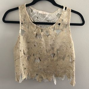 Kaitlyn Metallic Gold Floral Cut Out Crop Top - XS